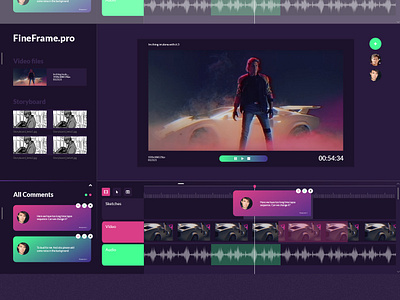 Fineframe - App for filmmakers 2019 app audio co working concept desktop app green pink purple storyboard team ui web app