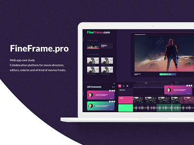 Fineframe - App for filmmakers 2019 app app branding audio chat comments concept cooperation design desktop film filmmakers movies purple storyboard team trandy web