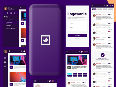 Wykop - Case Study 2019 android bar case comment dark iphone login page news app purple purple logo screens scroll section side side bar social media study trandy wykop