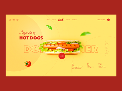 Legendary hot dogs burger design food homepage hot dog hotdog landing page mainpage ui web web design webdesign