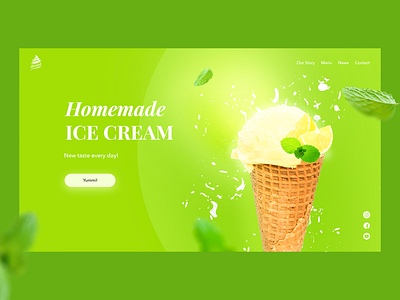 Homemade Ice Cream branding bright design food golden canon grid ice icecream promo promosite summer web web design webdesign website