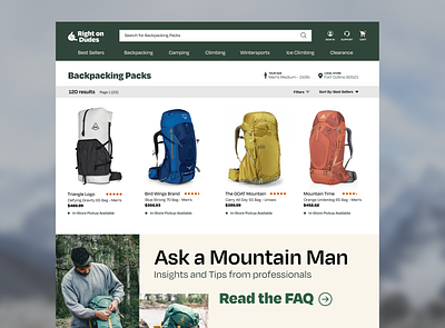 Outdoor Store Backpacking Ecomm Concept backpacking brand branding concept design ecomm ecommerce layout logo outdoors typography ui ux ui ux design