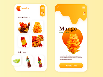 Snack App Concept- Mango Chile adobe xd app concept design design illustrator mobile typography ui ux ui ux design