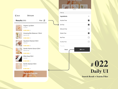 Daily UI #022 dailyui ec ecommerce app search fileter skincare