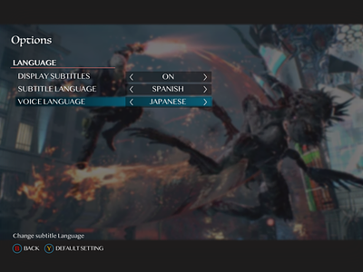Screen capture of the game settings menu displaying the five