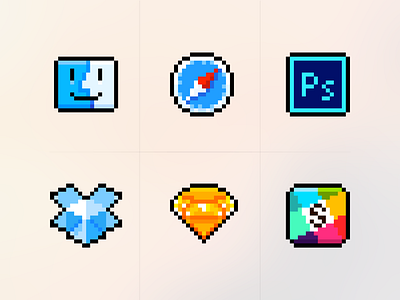 Pixel Icons dropbox finder icon icons macos osx pixelart ps replacement safari sketch slack