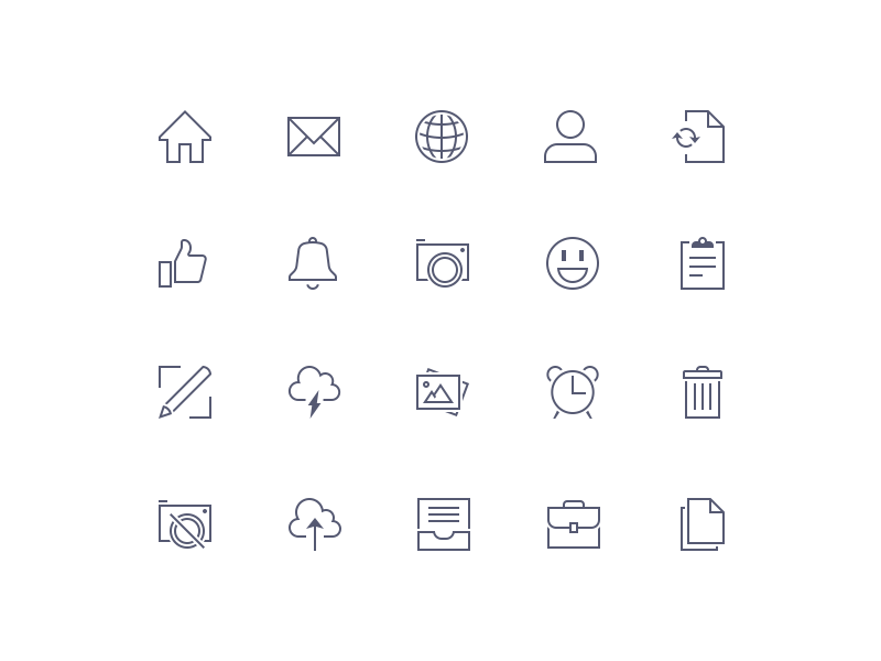 Sharp Icons Preview icon trash inbox emoji camera notify like me mail home