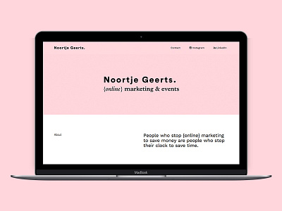One page website for Noortje Geerts one page pink branding pink website simple ui webdesign website