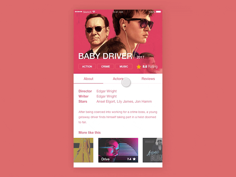 Movie database mobile application application baby driver drive flinto imdb kill bill mobile movie application movie prototype movies prototype sketch