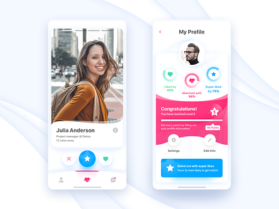 Dating-Matching app app colorful colors colours curved curved lines curvy dating future iphone joy joyful love match matching mobile tinder trend ui ux warm