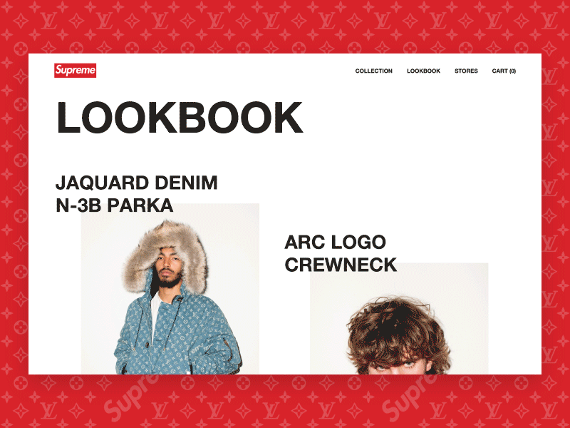 Supreme x Louis Vuitton - Lookbook branding ecommerce fashion minimal type typography ui ux web