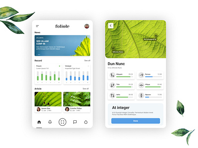 Foliole app branding green icon logo mobile app design mobile ui plants test ui ux
