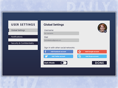 Daily UI Challenge #007 - Settings daily 100 challenge daily ui dailyui graphic design set design settings settings page ui ux web design