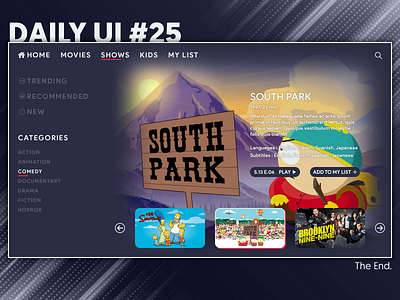 Daily UI Challenge #025 - TV App app app design application daily 100 challenge daily ui dailyui graphic design south park tv tv app tv series tv show ui ux