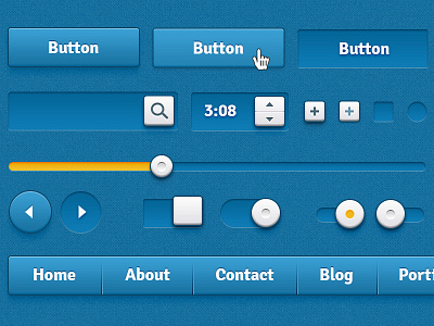 Bright Blue UI Kit bar bold bright button kit menu off on plus pressed progress search switch ui