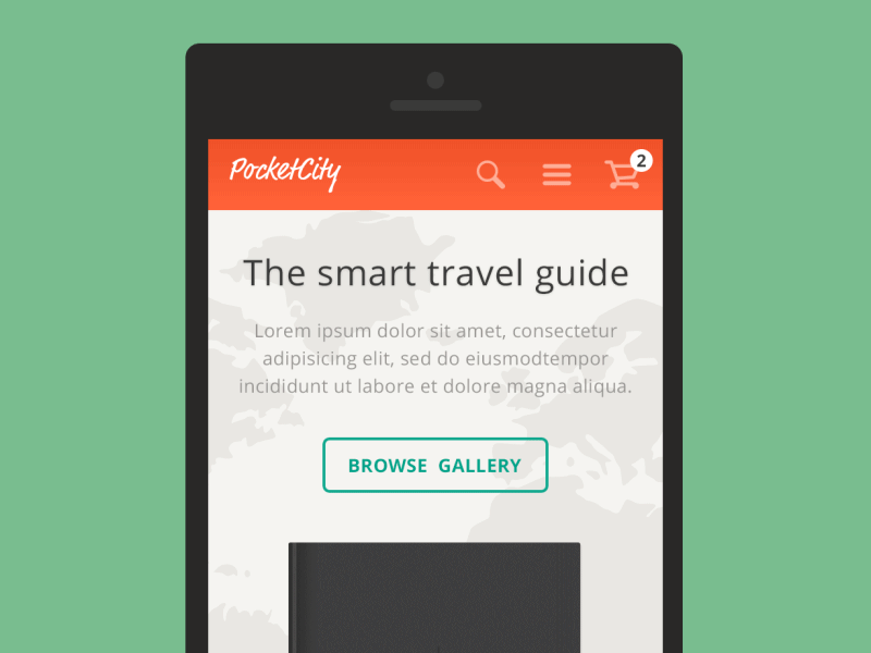 Pocketcity Mobile Animation mobile menu search animation cart button gif