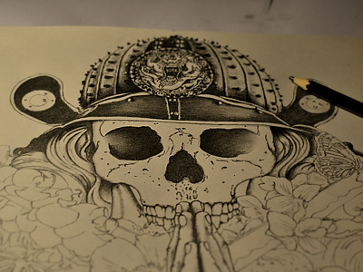 Skull Samurai artwork black design drawing drawn hand handdrawn illustration pencil sketch skull tshirt twinne