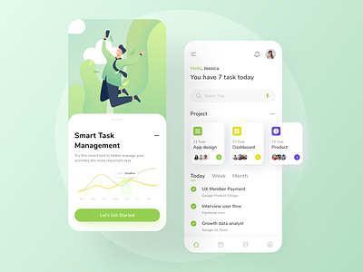 Task Management App - UI app daily design flat illustrator green illustration managment mobile mobile app design task task management app ui ui design uiux ux