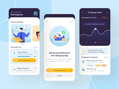 Challenge App - Sibagong UI Design app blue challange challenges clean ui daily design figma flat illustration illustration mobile mobile app design ui ui design uiux ux white yellow