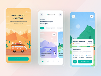 Travel app - UI Design app clean clean ui daily desert illustration design flat illustration forest illustration illustration mobile mobile app design travel app ui ui design uiux ux