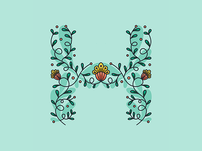 36 Days of Type, day 8: H 36daysoftype 36daysoftype07 botany drawing floral green h hand lettering procreate symmtery