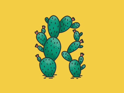 36 Days of Type, day 18: R 36dayoftype 36daysoftype07 cacti cactus drawing green handlettering letter r r yellow