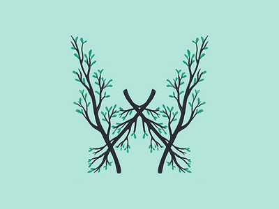 36 Days of Type, day 23: W 36daysoftype 36daysoftype07 branches green letter w nature spring symmetric symmetrical symmetry w