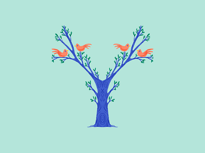 36 Days of Type, day 25: Y 36daysoftype 36daysoftype07 birds cute folk illustration minimal procreate symmetry tree