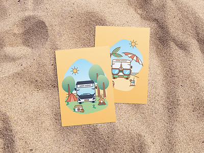 "Happy Summer!" greeting cards for busdrivers arriva bus busdriver camping clean design greeting cards greetingcard illustration illustrator sand sumemrtime summer vector