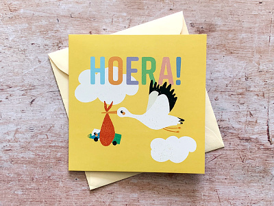 'New Baby' greeting card arriva baby bus busdriver cute graphic design greeting card hoera illustration new baby procreate stork yellow