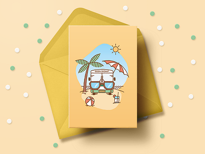"Happy Summer!" card for busdrivers arriva beach bus busdriver busdrivers card greeting card holiday holiday card illustration palmtree palmtrees relax stationery summer summer vacation sun sunglasses warm yellow