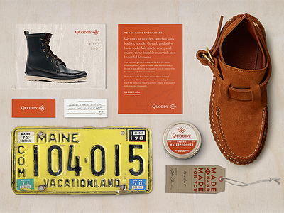 Quoddy brand evolution branding collateral custom footwear identity leatherworks made by hand maine