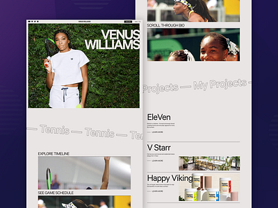 Venus Williams design landing page landing page design ui