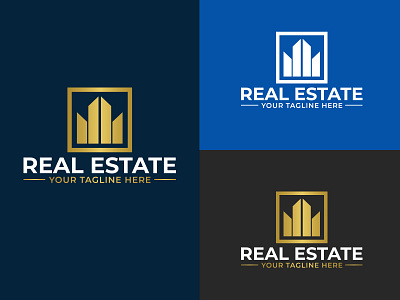 Real Estate Logo Design building business construction creative design flat golden logo design marketing mordern property realestate unique