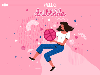 Hello dribbble! 2d abstraction character greetings hello dribbble illustration vector