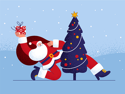 Funny Santa 2d character christmas illustration santa santa claus tree vector winter