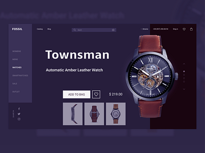 FOSSIL watches, e-commerce blue branding clock concept design ecommerce fossil sale shop site ui ux ui design ux watch web web design website wristwatch