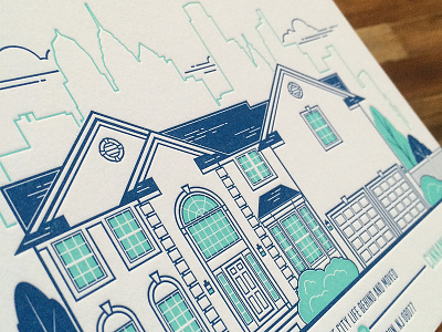Printed Moving Announcement city house illustration letterpress minty moving philadelphia philly skyline