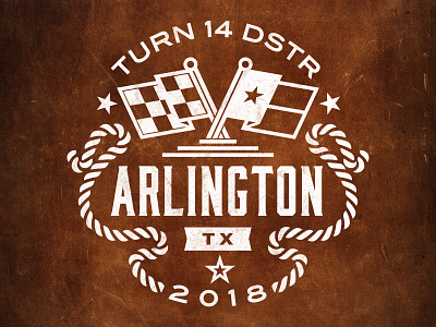 Arlington Coaster automotive badge checkered flag distressed flag leather rope t14 texas vintage