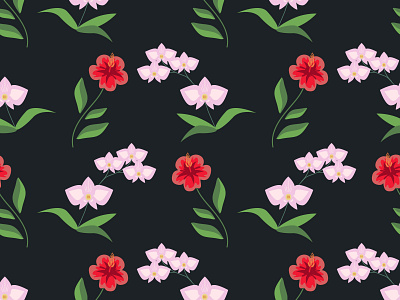 Seamless hibiscus and orchids design floral hibiscus nature orchid pattern seamless seamless pattern simple surface design texture