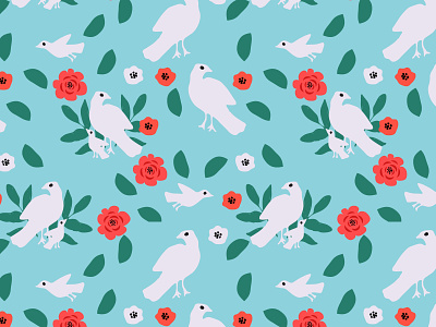 Birds pattern bird floral flower pattern pigeon seamless surface design texture white