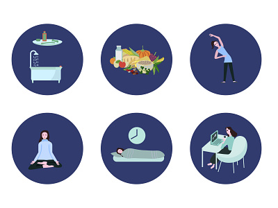 Healthy lifestyle flat healthy healthyfood illustration learning lifestyle meditation reduce stress work