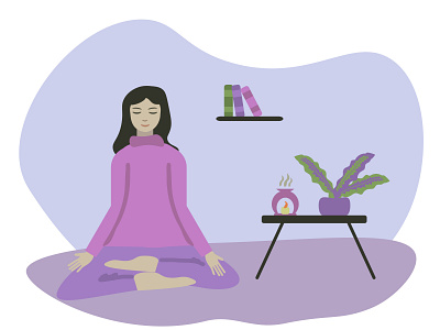 Meditation girl illustration meditation purple reduce stress vector violet woman
