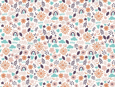 Contemporary contemporary decorative ditsy floral kiddy modern pattern seamless simple sun surface design texture