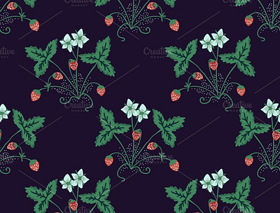 Seamless strawberry berry decorative design floral flower nature pattern red seamless simple strawberry surface design texture wild