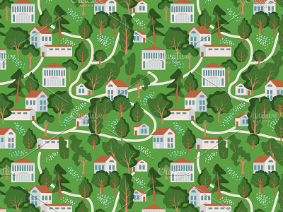 Town seamless pattern building house nature pattern seamless surface design texture village