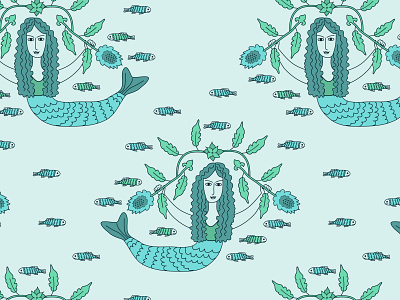 Seamless mermaids blue decorative design fantasy floral mermaid pattern seamless seamless pattern simple surface design texture