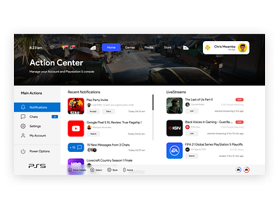 PlayStation 5 User Interface Concept - Action Center animation branding design illustration minimal playstation 5 ps4 ui ux web