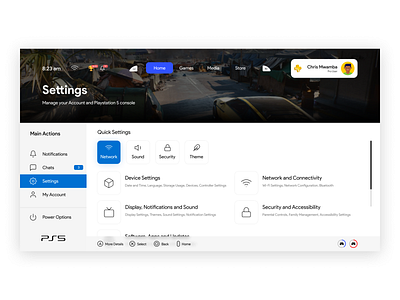 PlayStation 5 User Interface Concept - Action Center Settings