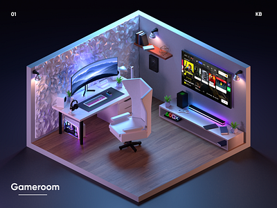 Gameroom 3D Isometric Scene 3d art 3d modelling 3d models animation blender blender 2.8 blender 3d blender3d blendercycles branding design diorama illustration art isometric isometric design isometric illustration low poly low poly art minimal ui